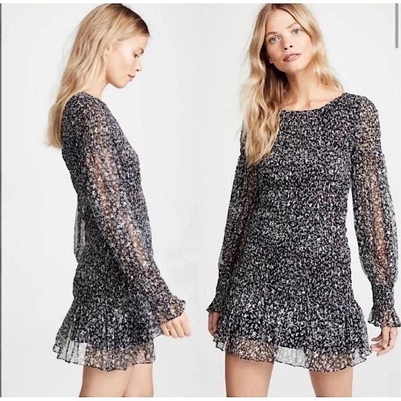 Loveshackfancy Scarlett Evening Sky Star Pattern Silk Mini Dress Black Small